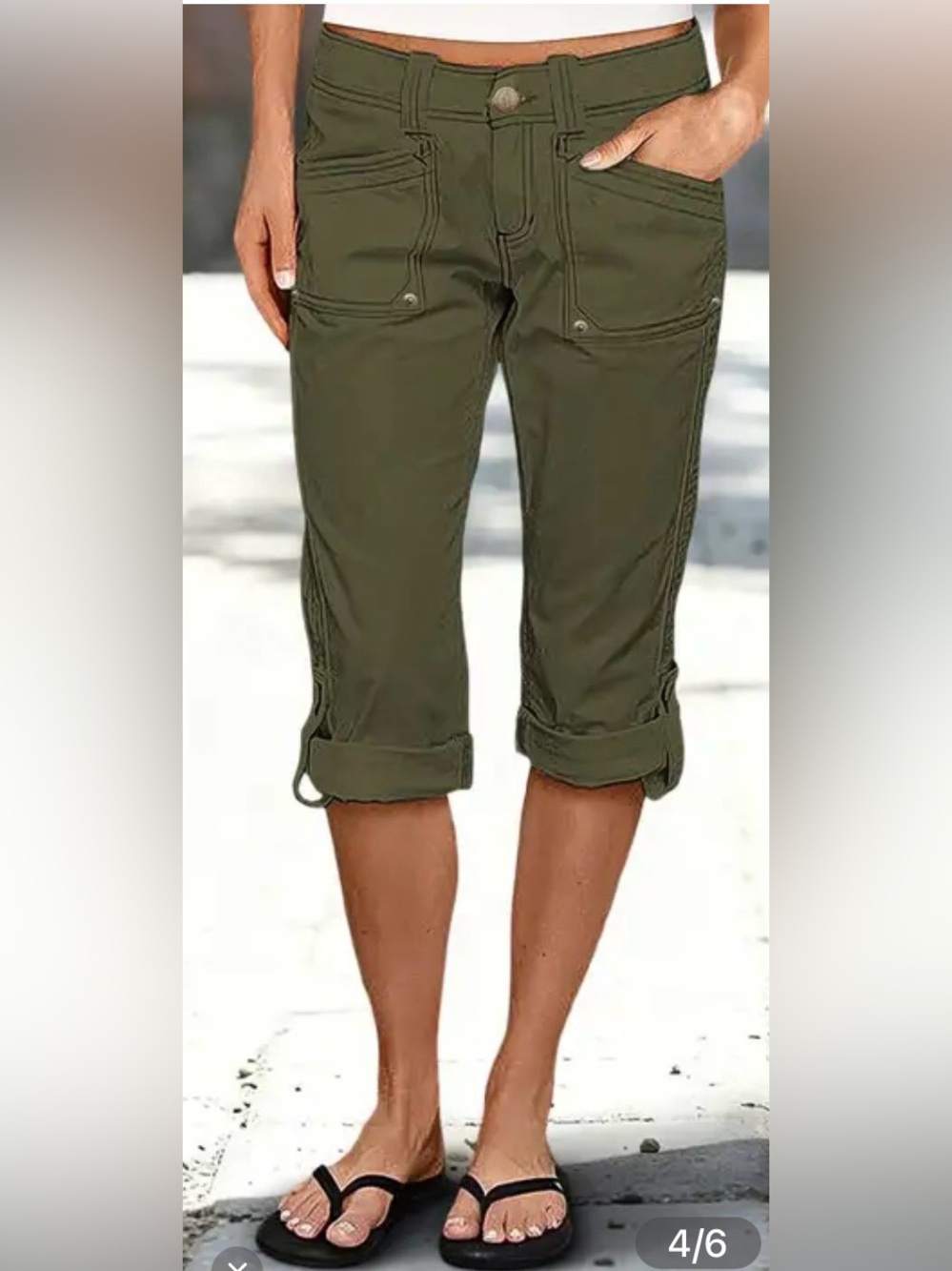 Olive Green Capri Utility Pants for Women